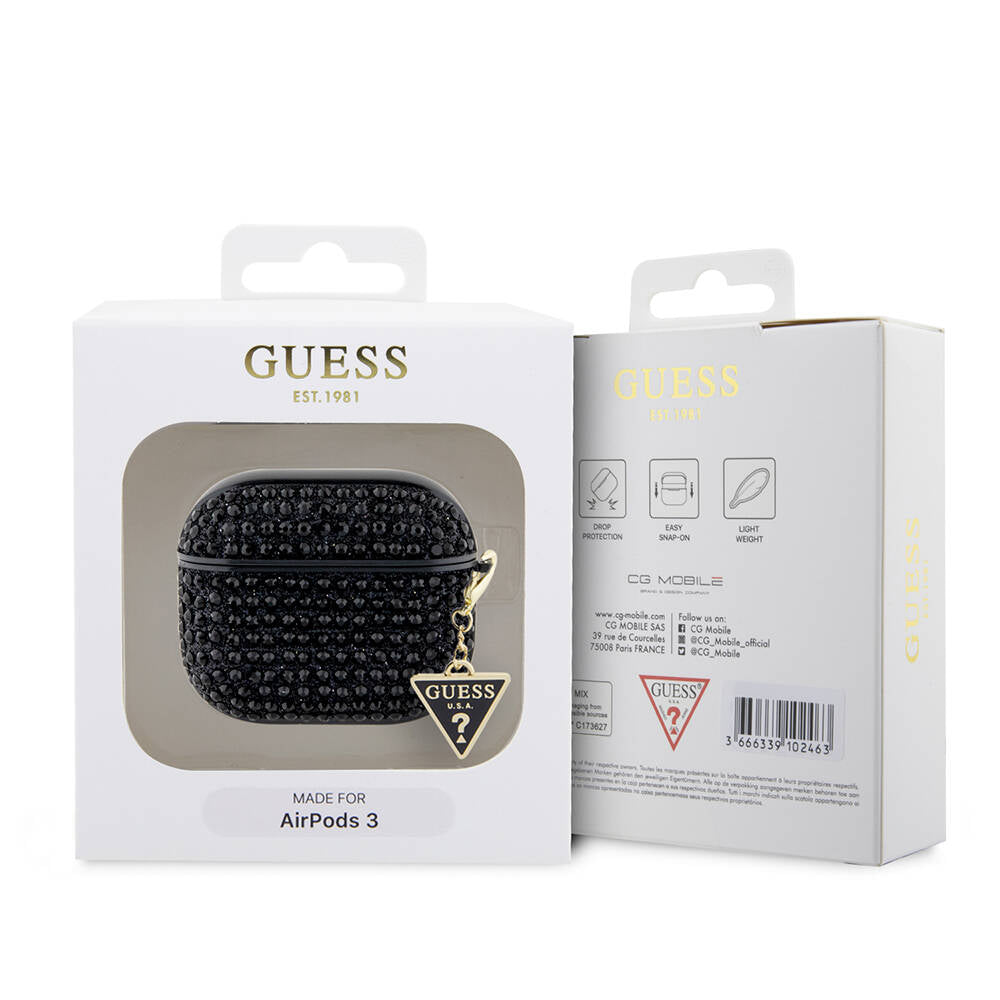 Guess Airpods 3. Nesil Orjinal Lisanslı Parıltılı Taş Kaplamalı Üçgen Logo Süs Zincirli Kılıf Guess Airpods 3. Nesil Orjinal Lisanslı Parıltılı Taş Kaplamalı Üçgen Logo Süs Zincirli Kılıf